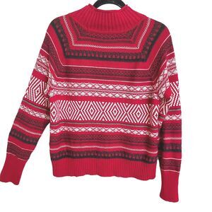 Ralph Lauren Chaps Sweater Sz L Womens Aztec Southwestern Fair Isle Mock Turtle